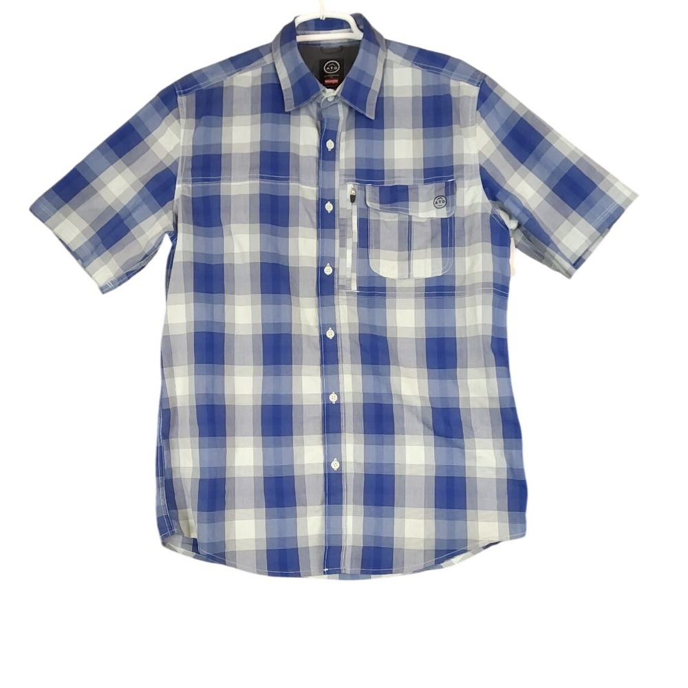 ATG Wrangler All Terrain Gear Mens Plaid Short‎ Sleeve Button Up Shirt